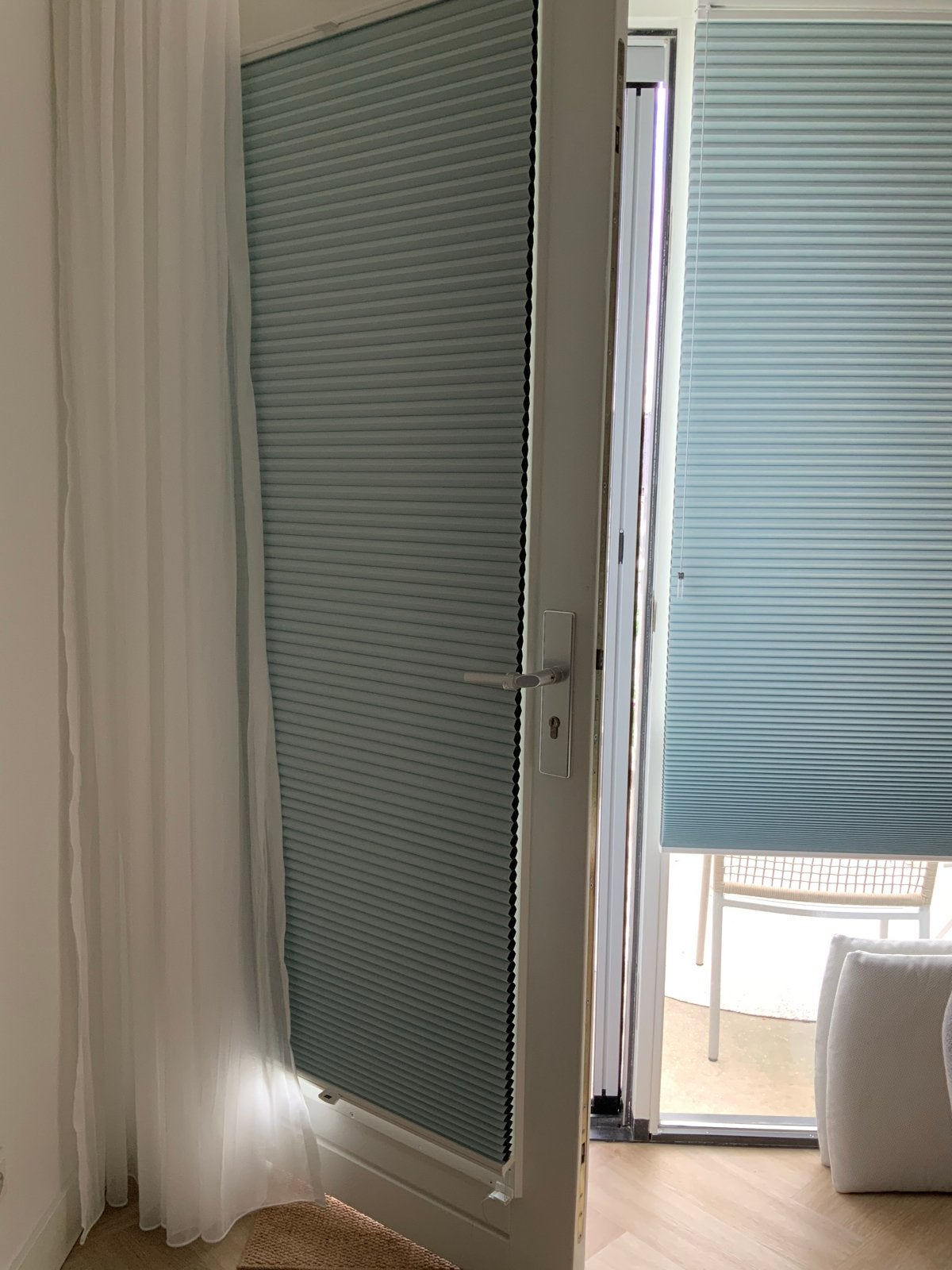 Luxaflex Plisségordijn Deur 72,3 cm breed - 184 hoog, Huis en Inrichting, Stoffering | Gordijnen en Lamellen, Ophalen, Blauw, 184 cm