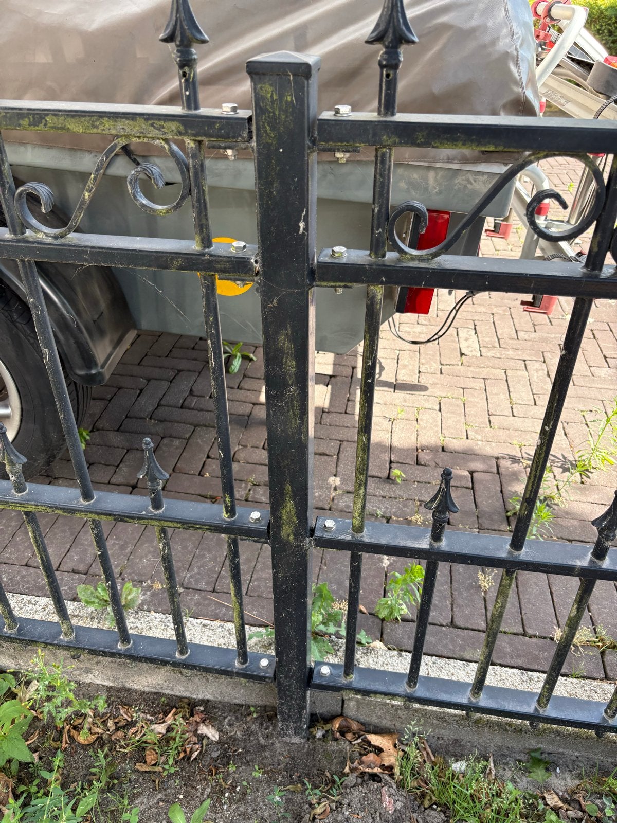 Gietijzeren hekwerk antraciet met poort en hekjes, Met poort, Gebruikt, Ophalen of Verzenden, Sierhekwerk