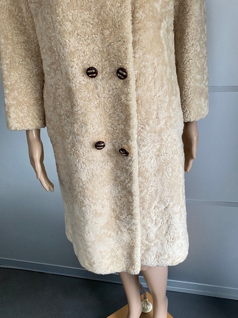 K296 Vintage lange echte bontjas maat 40=M/L winterjas jas, Kleding | Dames, Maat 38/40 (M), Beige, Knoblauch, Ophalen of Verzenden