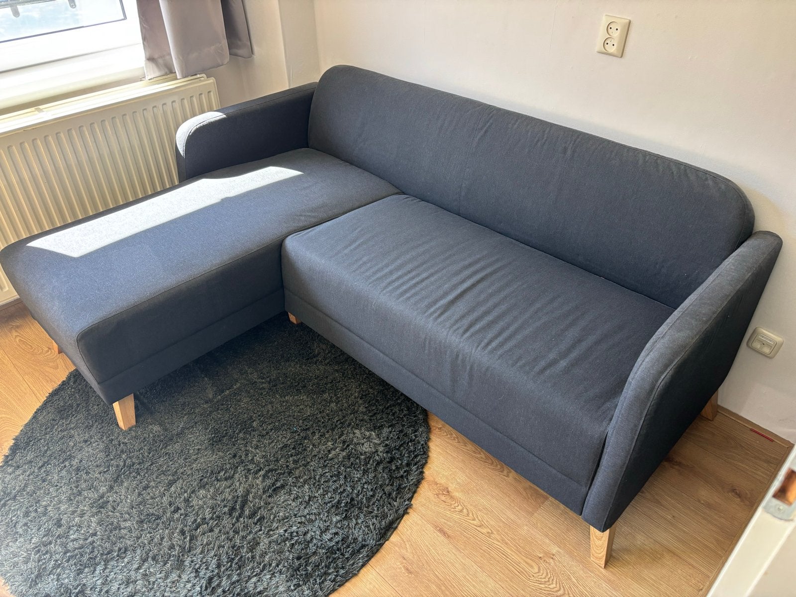 IKEA LINANÄS 3-zitsbank met chaise longue donkergrijs, Ophalen, 125 tot 150 cm, 150 tot 200 cm, Hoekbank