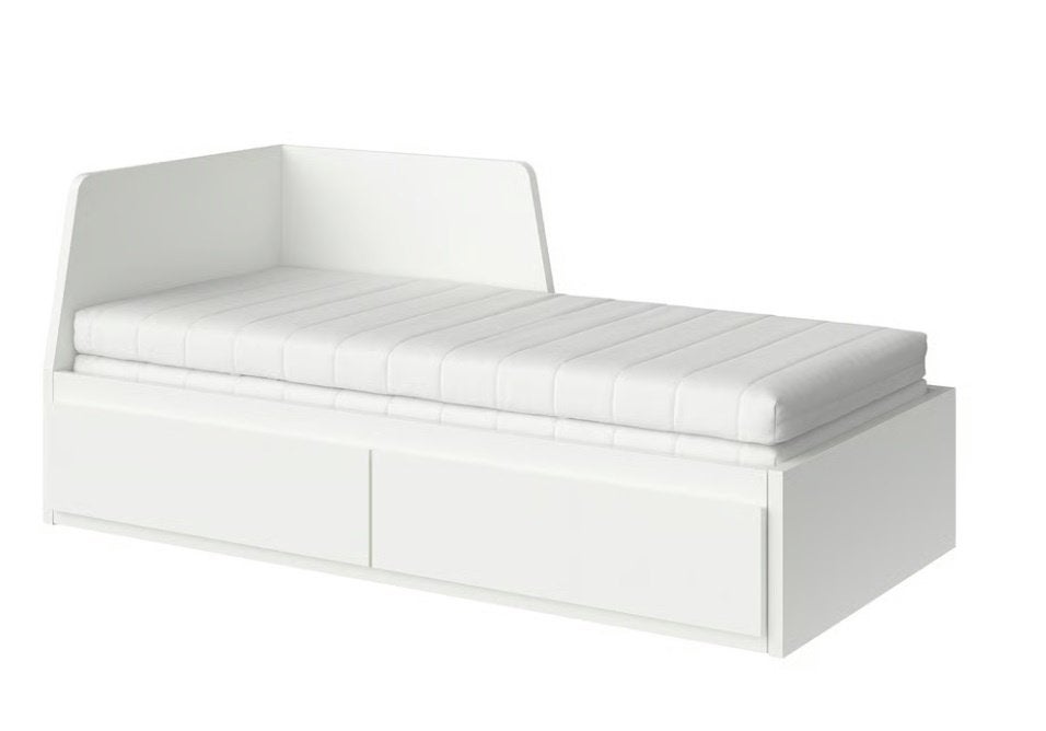 FLEKKE Bedbank met 2 lades/2 matrassen, wit,, Ophalen, Gebruikt, Wit, Tweepersoons