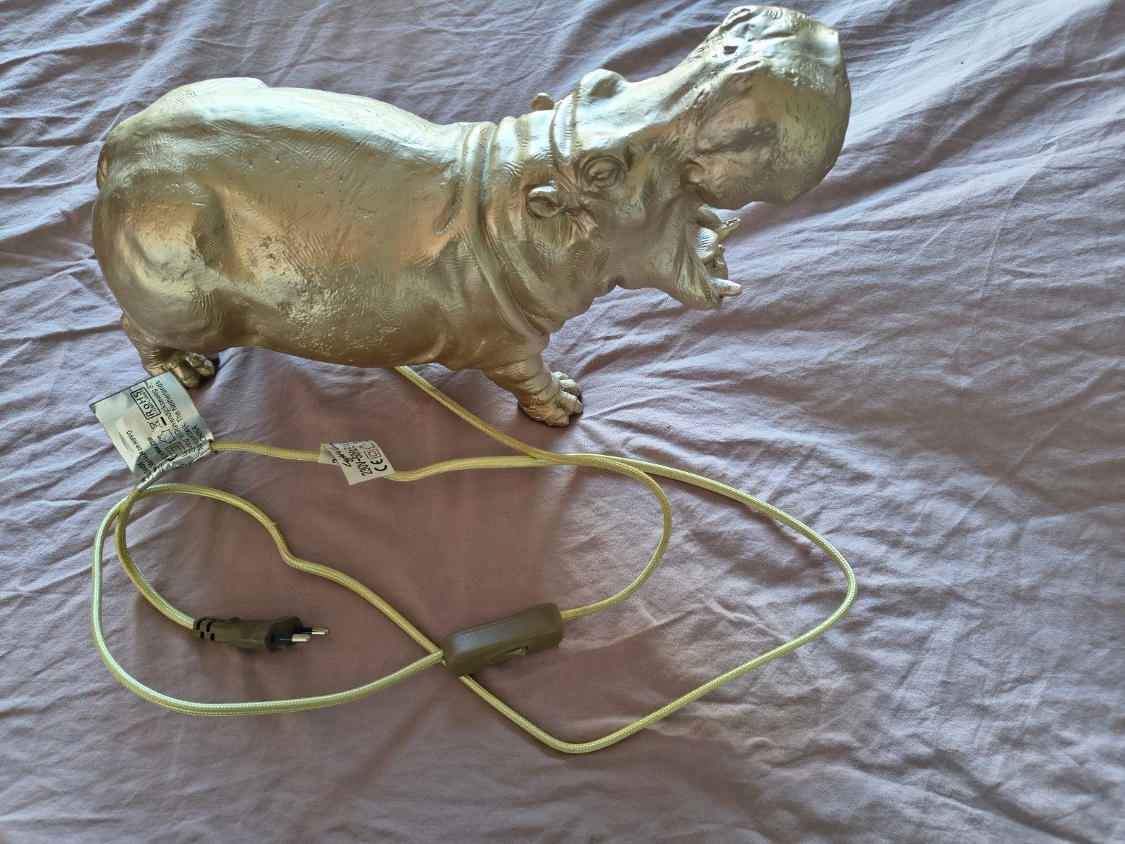 Schattig gouden nijlpaard lampje - Light & Living, Met schakelaar, Kunststof, E14 (klein), Ophalen of Verzenden
