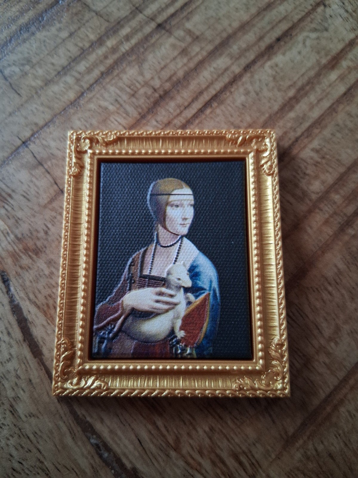 Miniatuur schilderij met lijstje - Meisje met de parel, Hobby en Vrije tijd, Meerkleurig, Ophalen of Verzenden, Zo goed als nieuw