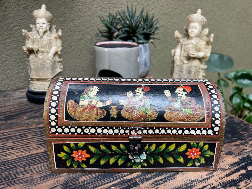 India Indiase handbeschilderd kistje kist handwerk oosters, Gebruikt, Minder dan 50 cm, Ophalen of Verzenden, https://verburgtvintage.nl/#contact