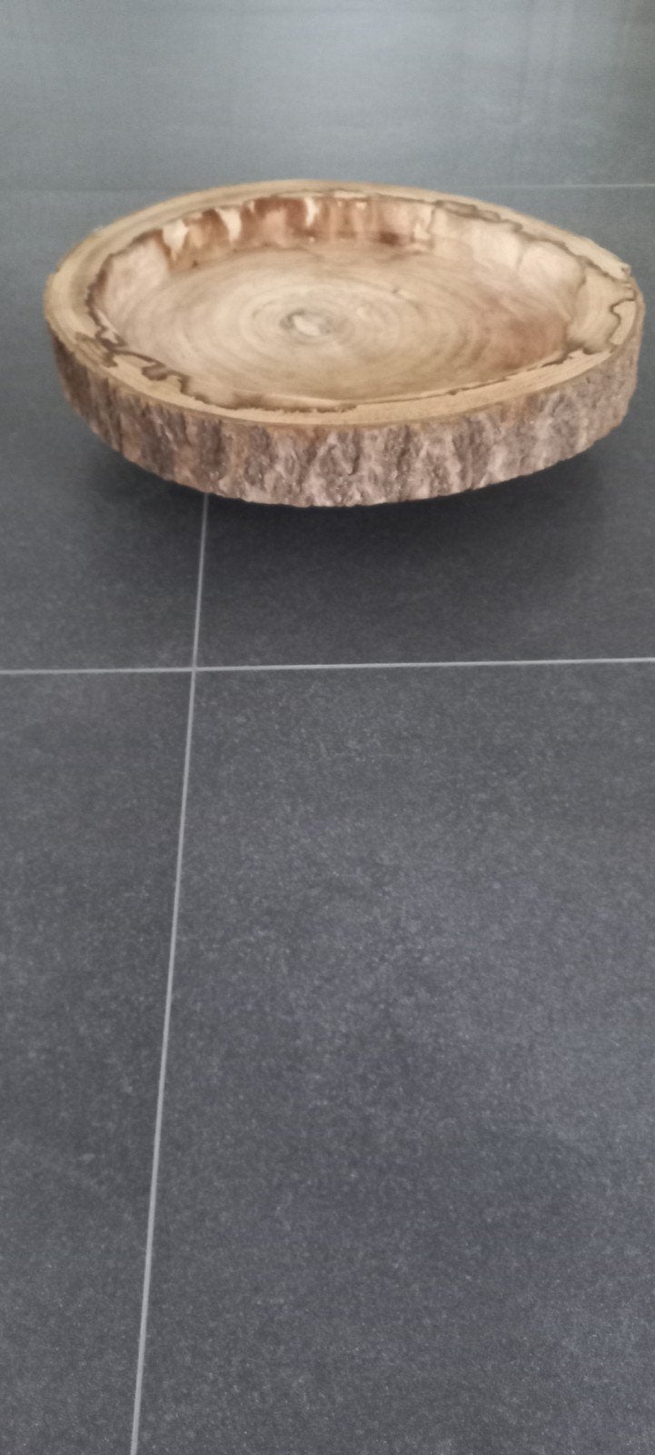Decoratieve houten schaal - Rustieke boomstam look, Schaal, Rond, Nieuw, Ophalen of Verzenden