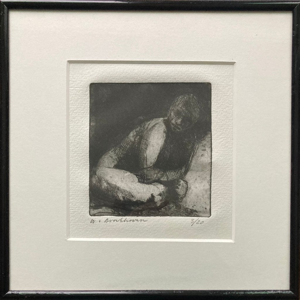 Ets van zittend figuur van Wim van Broekhoven, Antiek en Kunst, Ophalen of Verzenden, Ets, Gesigneerd
