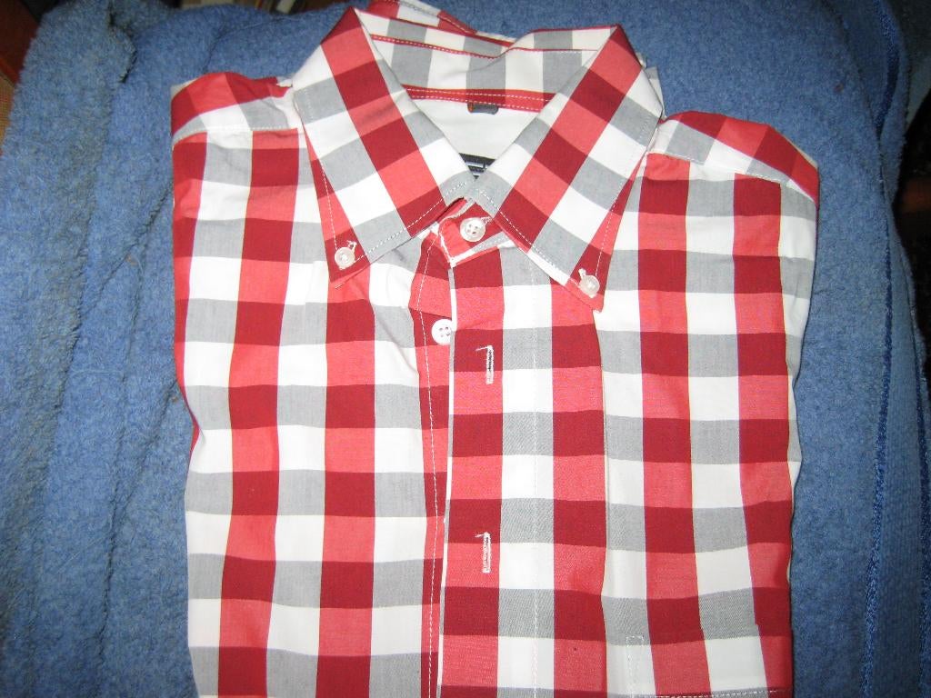 Rood/wit geruit hemd, M 39/40, GCM, korte mouw, Kleding | Heren, Ophalen of Verzenden, Zo goed als nieuw, Overige kleuren, Halswijdte 39/40 (M)