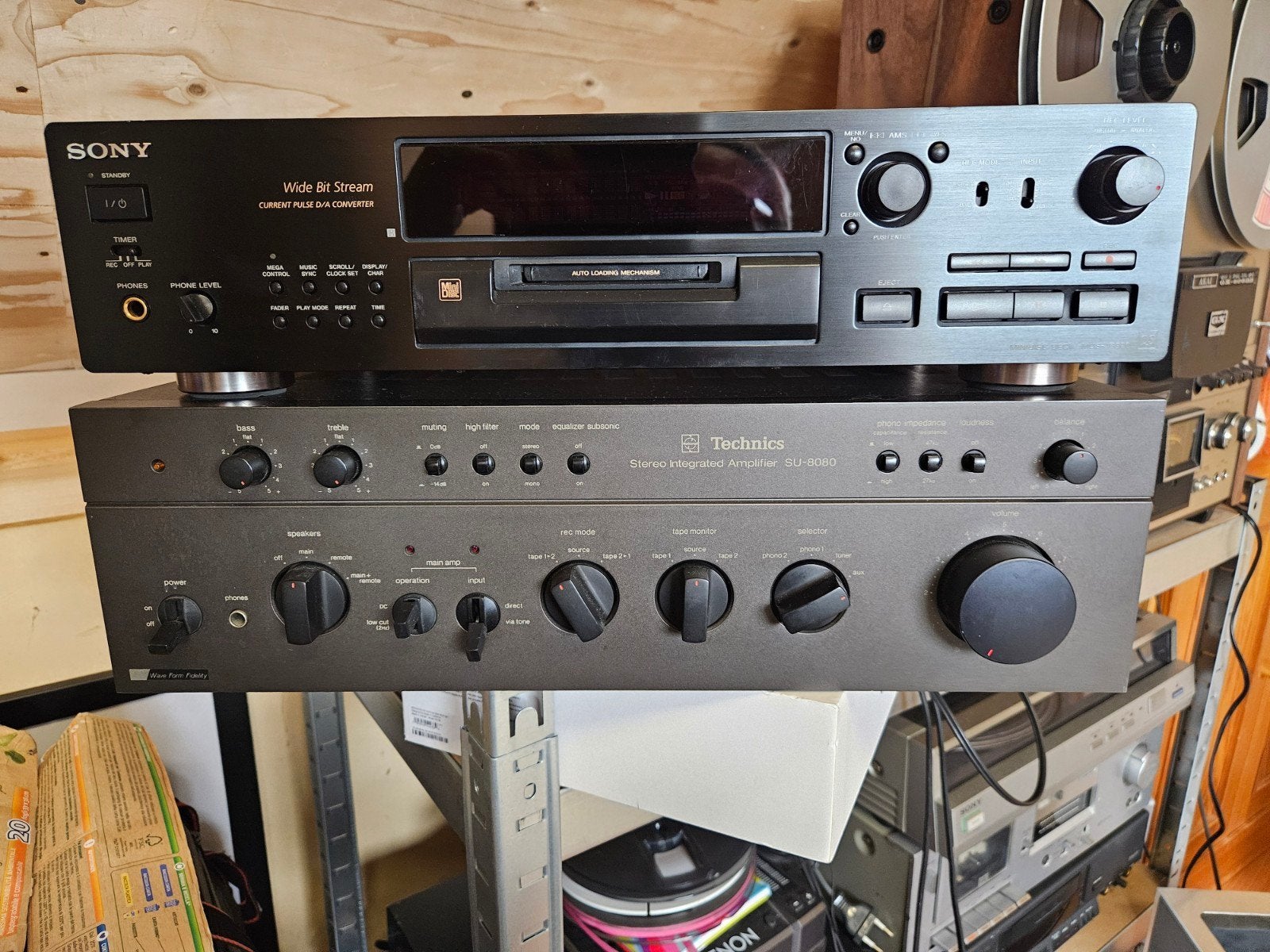 set Sony MDS-JB920 /Technics Amplifier SU-8080, Ophalen of Verzenden, Gebruikt, Audio