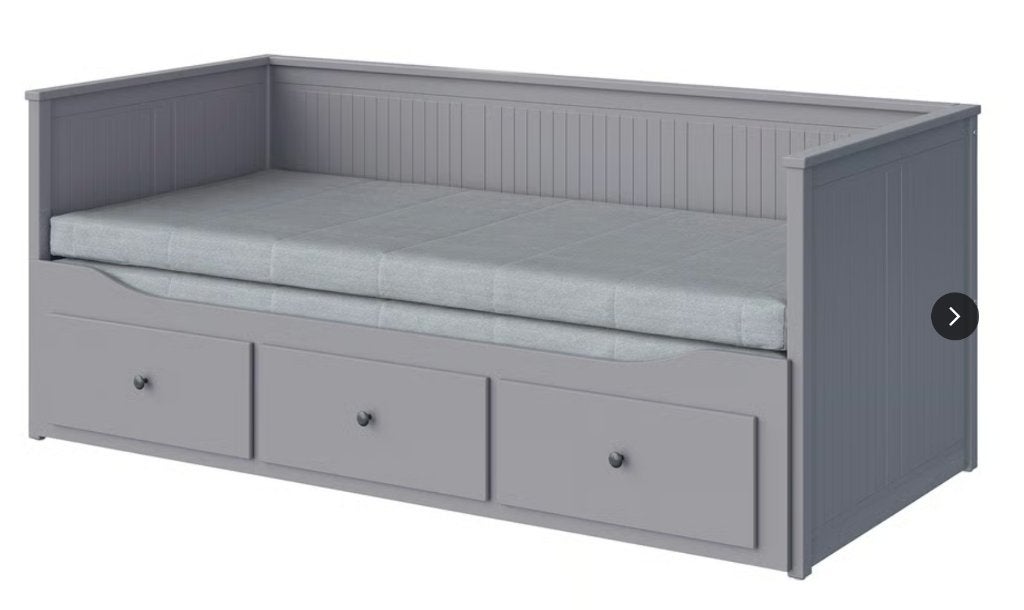 Hemnes bedbank 2 matrassen grijs/Ågotnes stevig, 80x200 cm, Huis en Inrichting, Ophalen, Eenpersoons, 80 cm, 200 cm