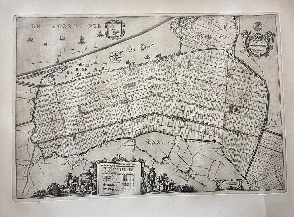 Grote antieke kaart De Zijpe(1665)Luxe ets Van Gelder papier, 46 cm, Cartografie, Ophalen of Verzenden, 64 cm