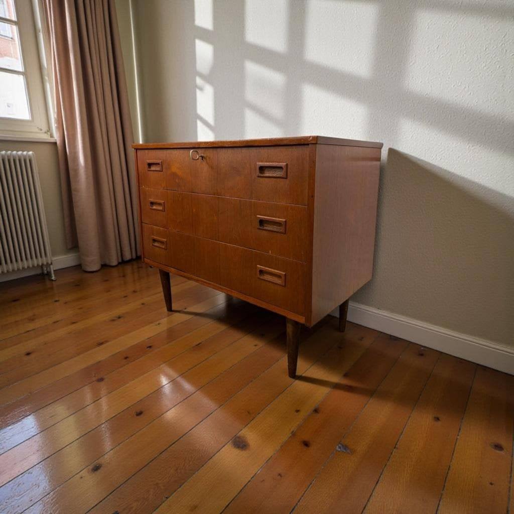 Vintage teaken ladekast / kast mid century, Ophalen, Gebruikt, 50 tot 70 cm, 105 cm of meer