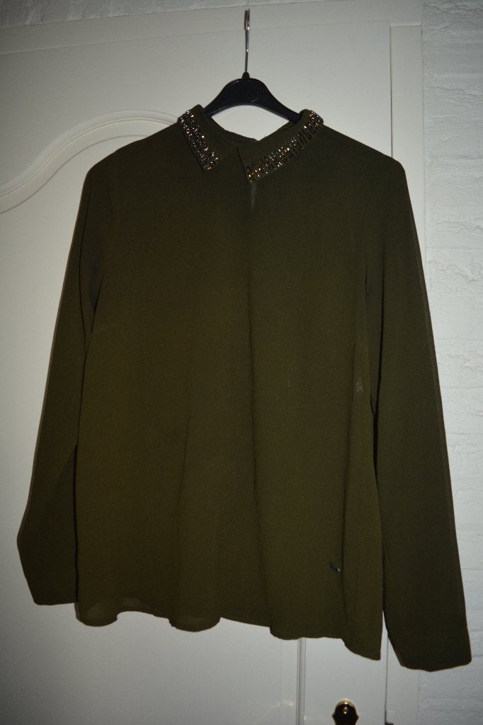 Geisha, leuk legergroen organza blouse, maat 36/38, Kleding | Dames, Maat 38/40 (M), Zo goed als nieuw, Groen, Giesha