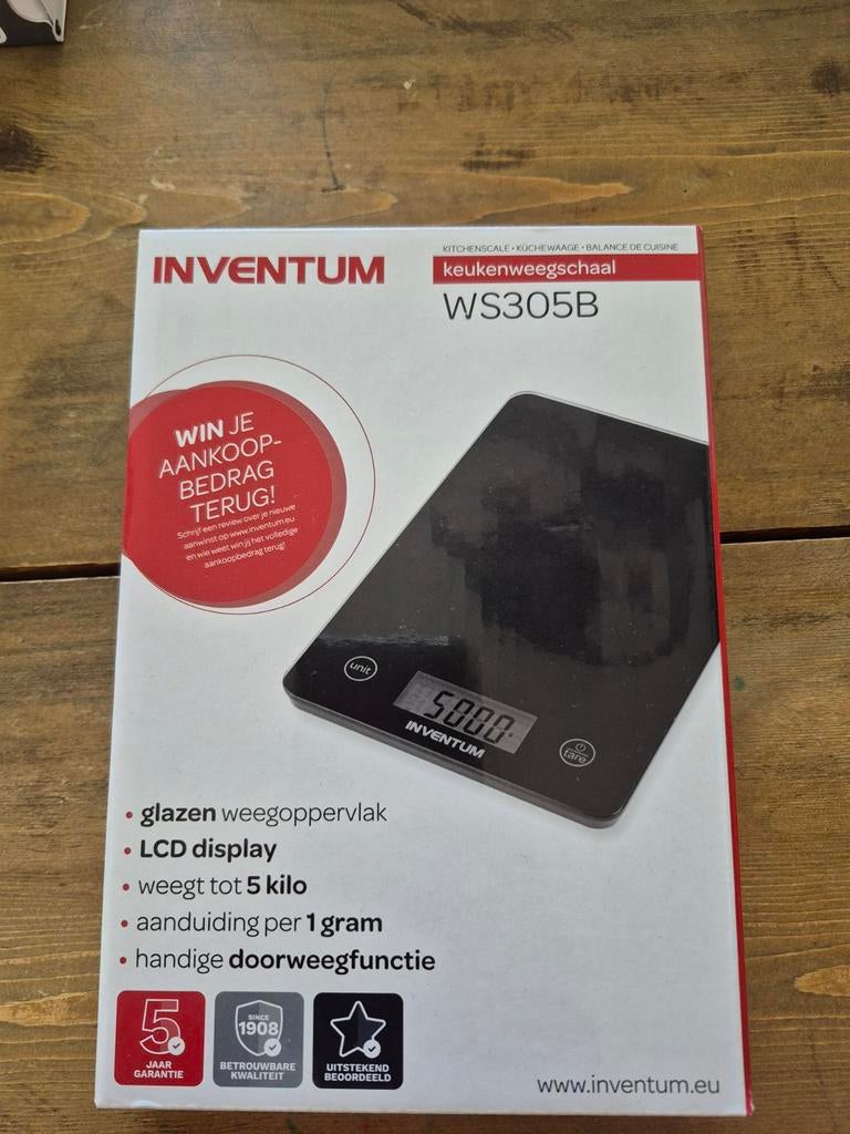 NIEUW IN DOOS - Inventum WS305B keukenweegschaal, Minder dan 10 kg, Keukenweegschaal, 1 tot 500 gram, Nieuw