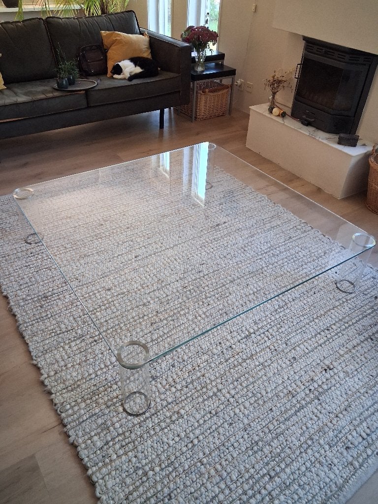 Design glazen salontafel, Huis en Inrichting, Ophalen, Gebruikt, 100 tot 150 cm, 100 tot 150 cm