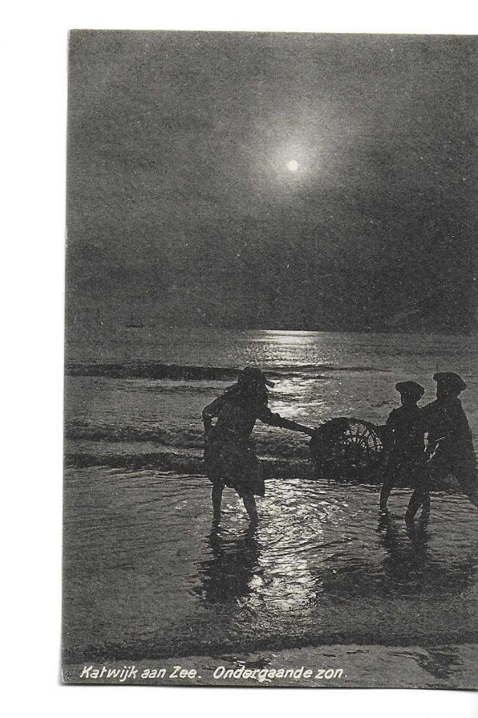 katwijk aan zee  ondergaande zon, Verzenden, 1920 tot 1940, Gelopen, Zuid-Holland