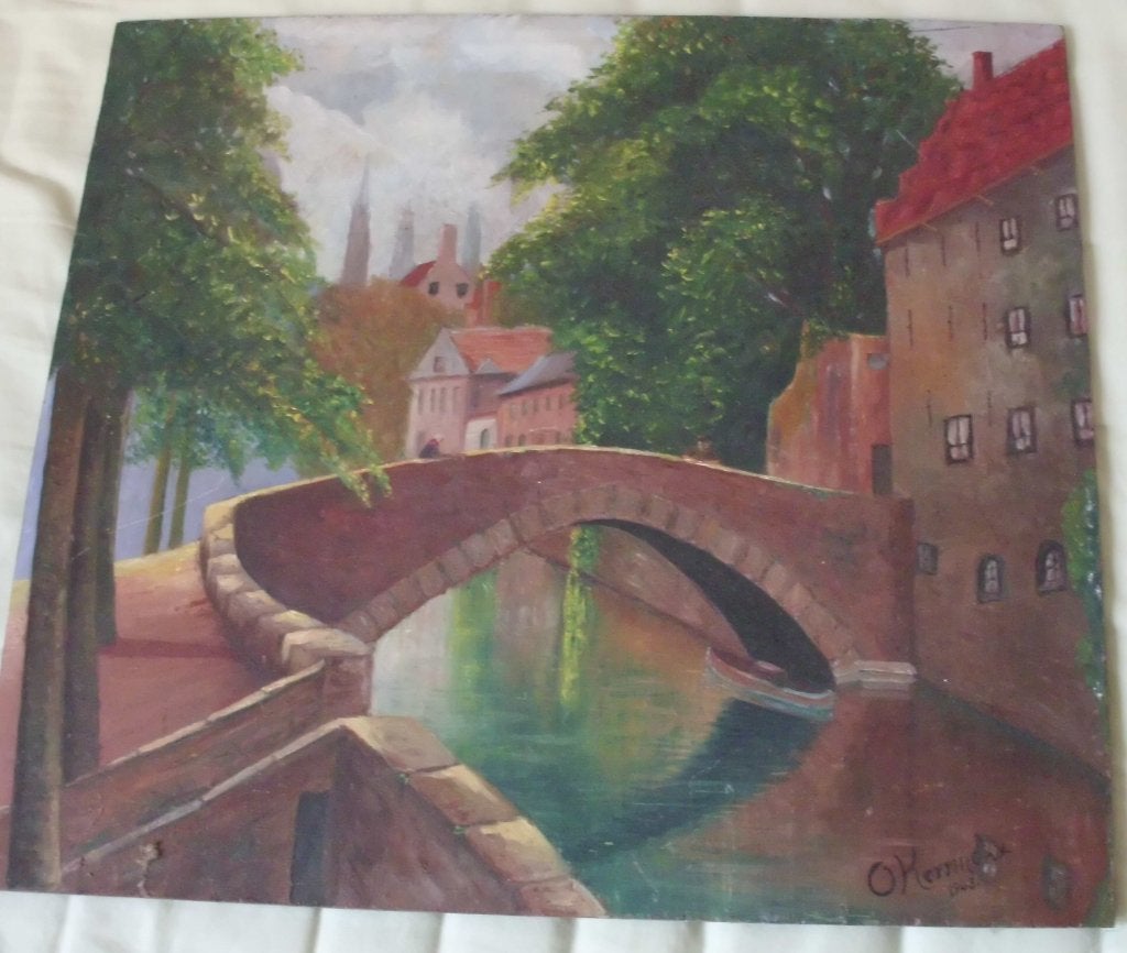 Olieverf , Stadsgezicht Brugge ,, Ophalen of Verzenden