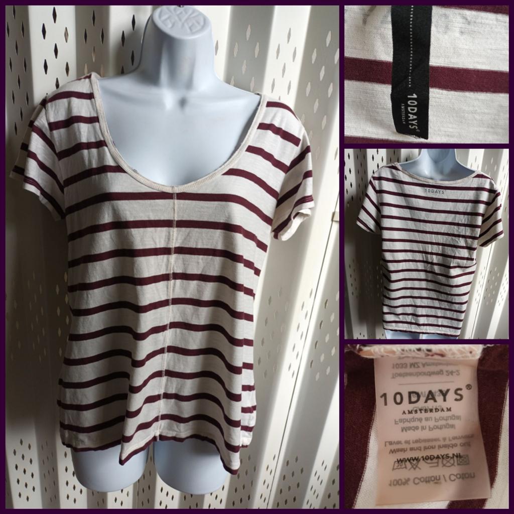 10DAYS Amsterdam gestreept T-shirt Shortsleeve maat M, Maat 38/40 (M), Ophalen of Verzenden, Korte mouw, Rood