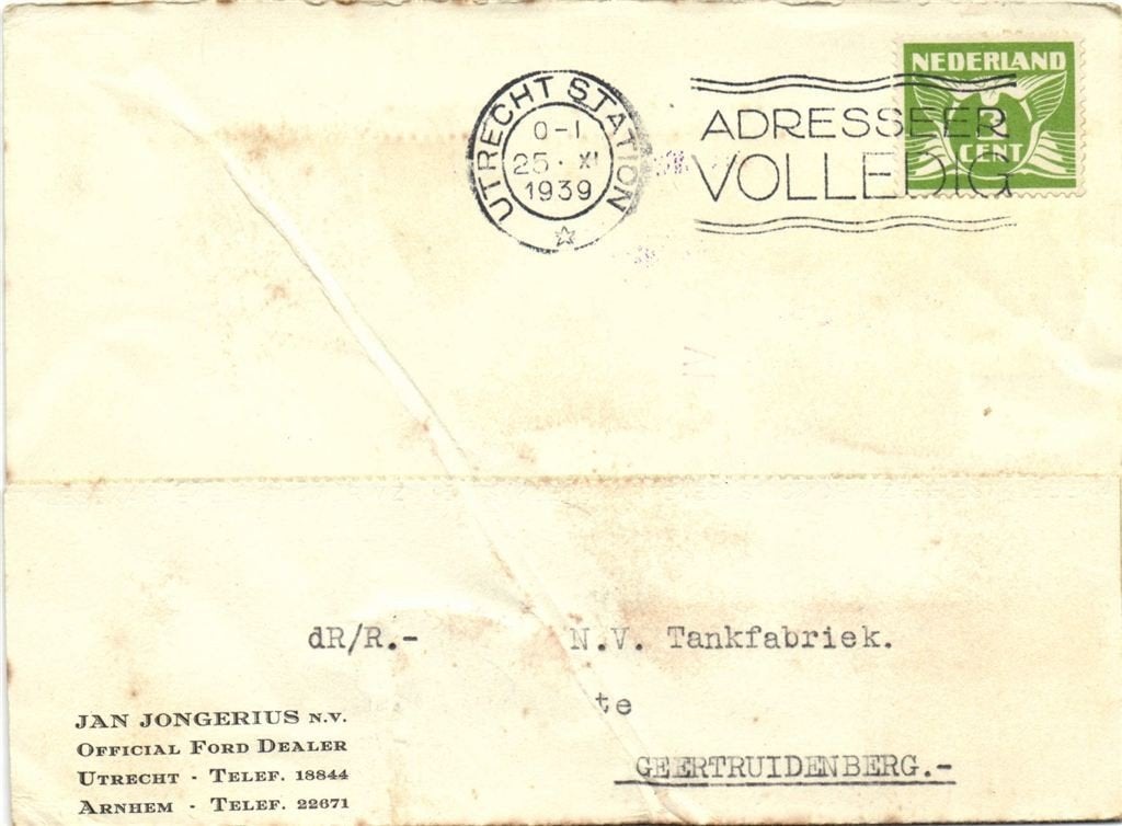 Jan Jongerius NV, Utrecht Arnhem - 11.1939 - briefkaart, Ophalen of Verzenden, Briefkaart