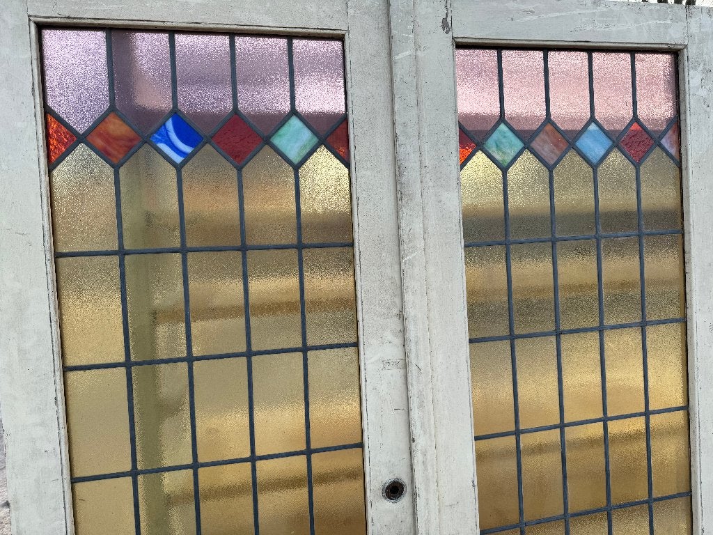 Set openslaande deuren met glas in lood 201x145cm., Ophalen