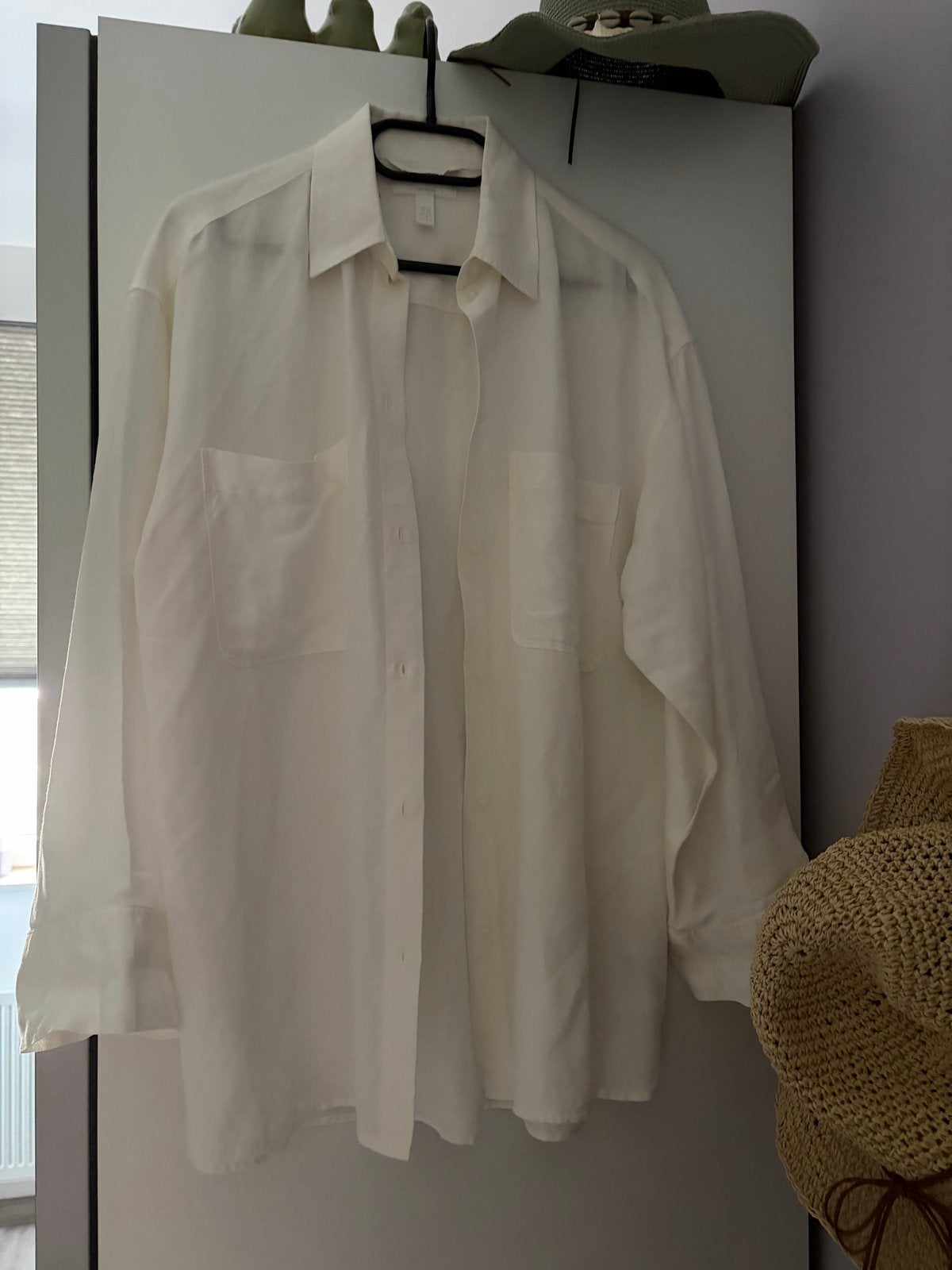 Witte linnen blend blouse met lange mouwen, Ophalen of Verzenden, Zo goed als nieuw, Maat 38/40 (M), Wit