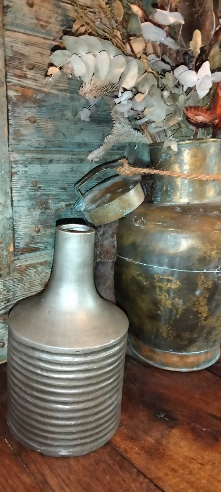 Leuke brocante vaas met ribbels, Gebruikt, ., Ophalen of Verzenden, .