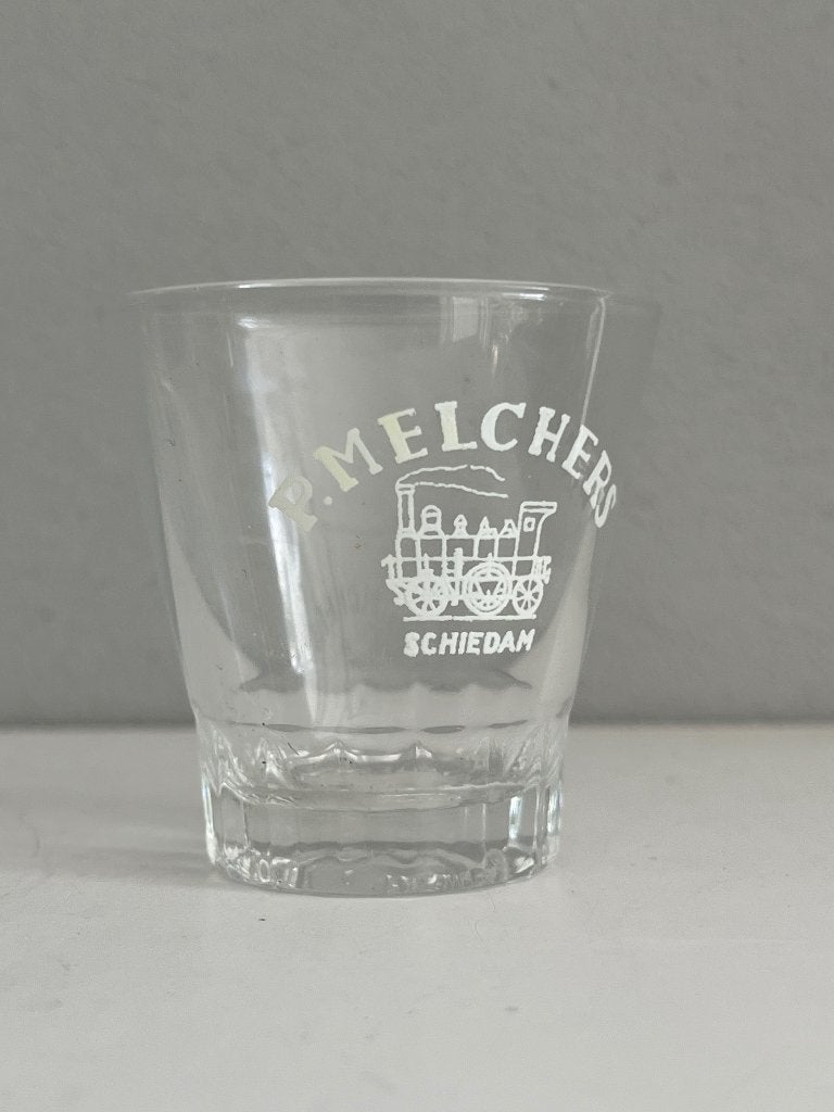 Vintage borrelglas P. Melchers Schiedam, Verzamelen, Ophalen of Verzenden, Gebruikt, Overige typen