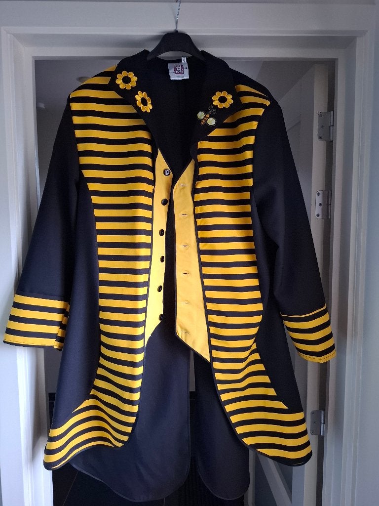 Bijenkostuum carnaval M/V, Ophalen of Verzenden, Zo goed als nieuw, Hoed of Pruik, Carnaval
