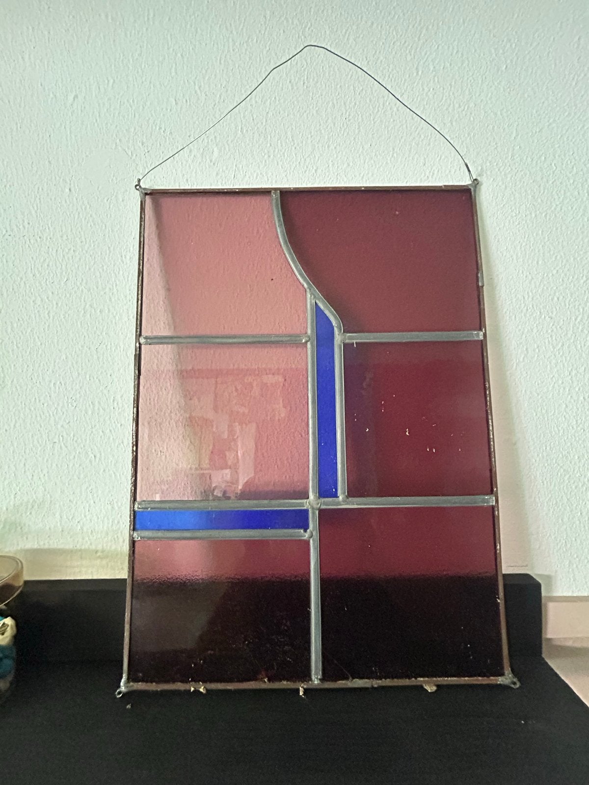 Vintage Glas in Lood Raamhanger - Rood en Blauw Design, Ophalen