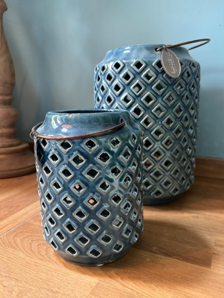 Riverdale windlichten oud blauw, Overige materialen, Blauw, Ophalen of Verzenden, Zo goed als nieuw