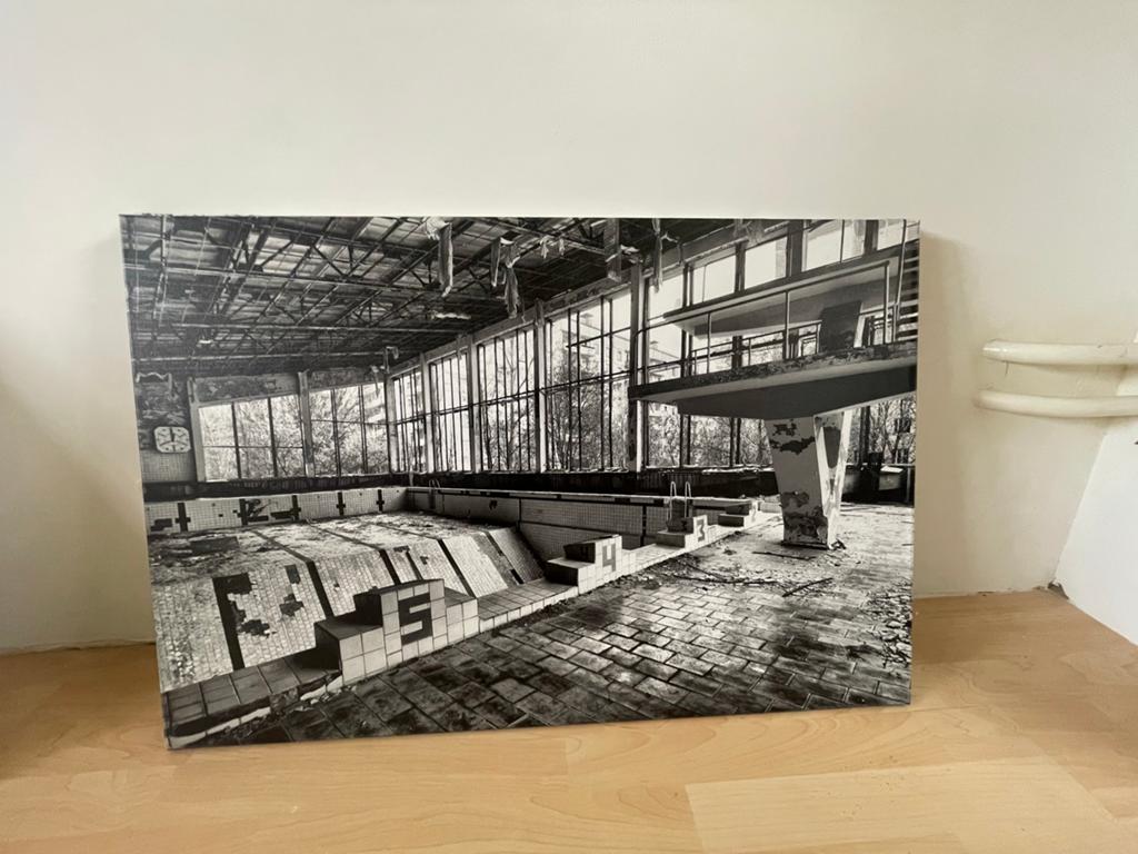 Set van 4 Zwart-Wit Canvas Foto's: 90x60 Verlaten Plekken, Antiek en Kunst, Ophalen