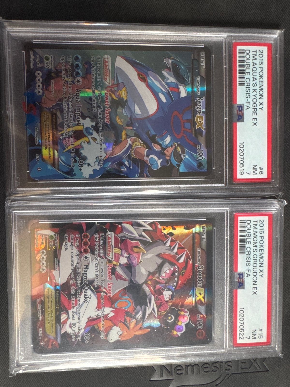Pokémon Kyogre EX & Groudon EX PSA 7 Double Crisis, Ophalen of Verzenden, Zo goed als nieuw, Meerdere kaarten