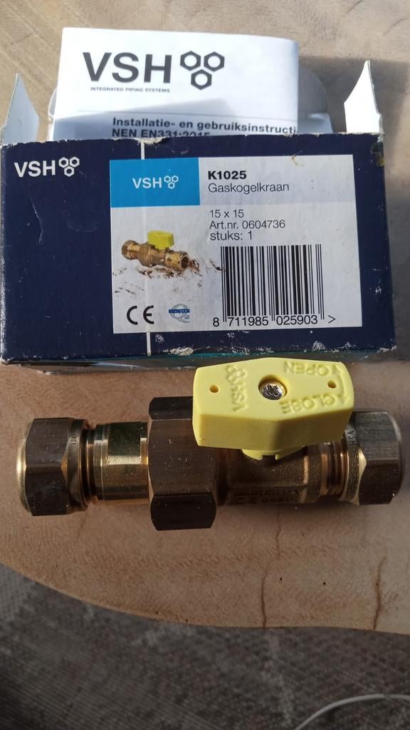 Vsh kogel gas kraan in doos nieuw 15x15mm snelkoppeling, Ophalen of Verzenden, Nieuw, Minder dan 60 cm, Minder dan 30 cm