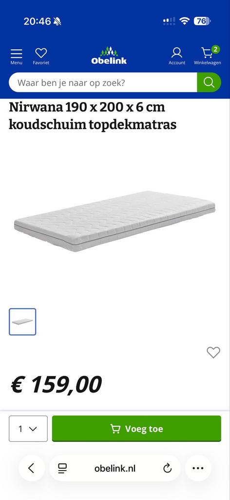 Nirwana Koudschuim Topdekmatras 190x200x6 cm, Caravans en Kamperen, Ophalen, Nieuw