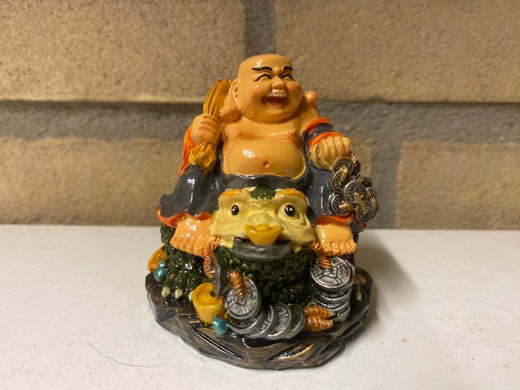 Hand beschilderd happy boeddha beeld op Feng shui kikker, Ophalen of Verzenden, Zo goed als nieuw, Nvt, Nvt