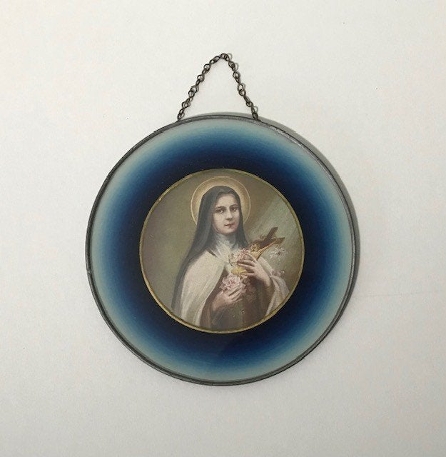 Ronde religieuze hanger met afbeelding Theresia van Liseux, Ophalen of Verzenden, Zo goed als nieuw, Overige typen, Christendom | Katholiek