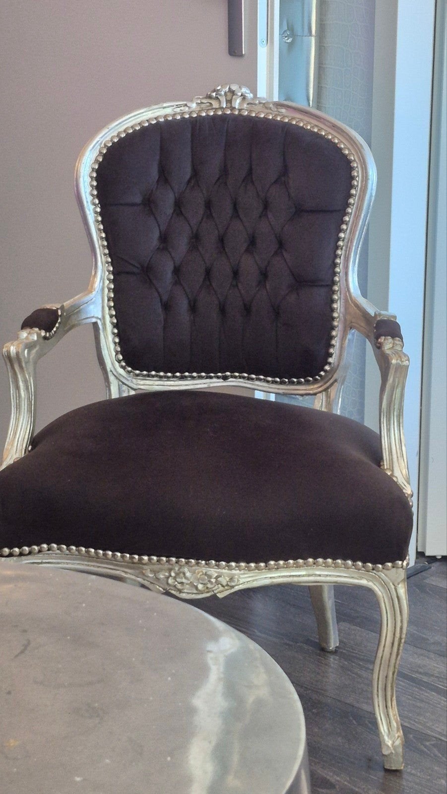 Barok fauteuil zwart/zilver heel mooi, Ophalen, Gebruikt, 75 tot 100 cm, 50 tot 75 cm