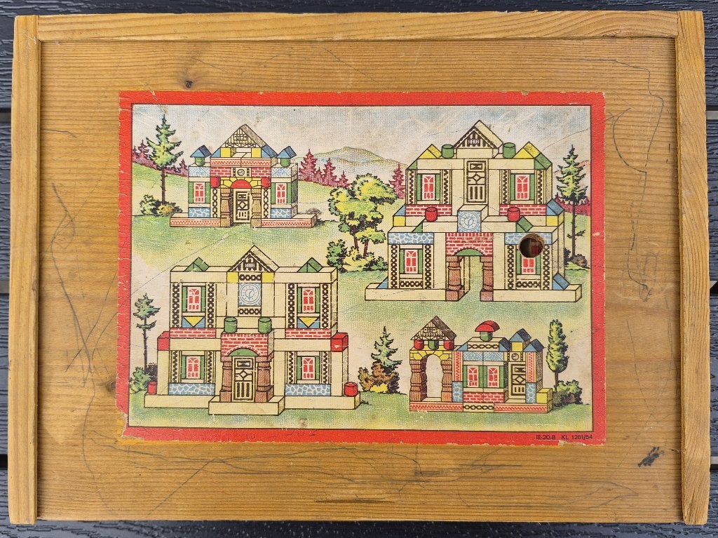 OUDE BLOKKENDOOS JAREN '40/'50, Antiek en Kunst, Curiosa en Brocante, Ophalen of Verzenden