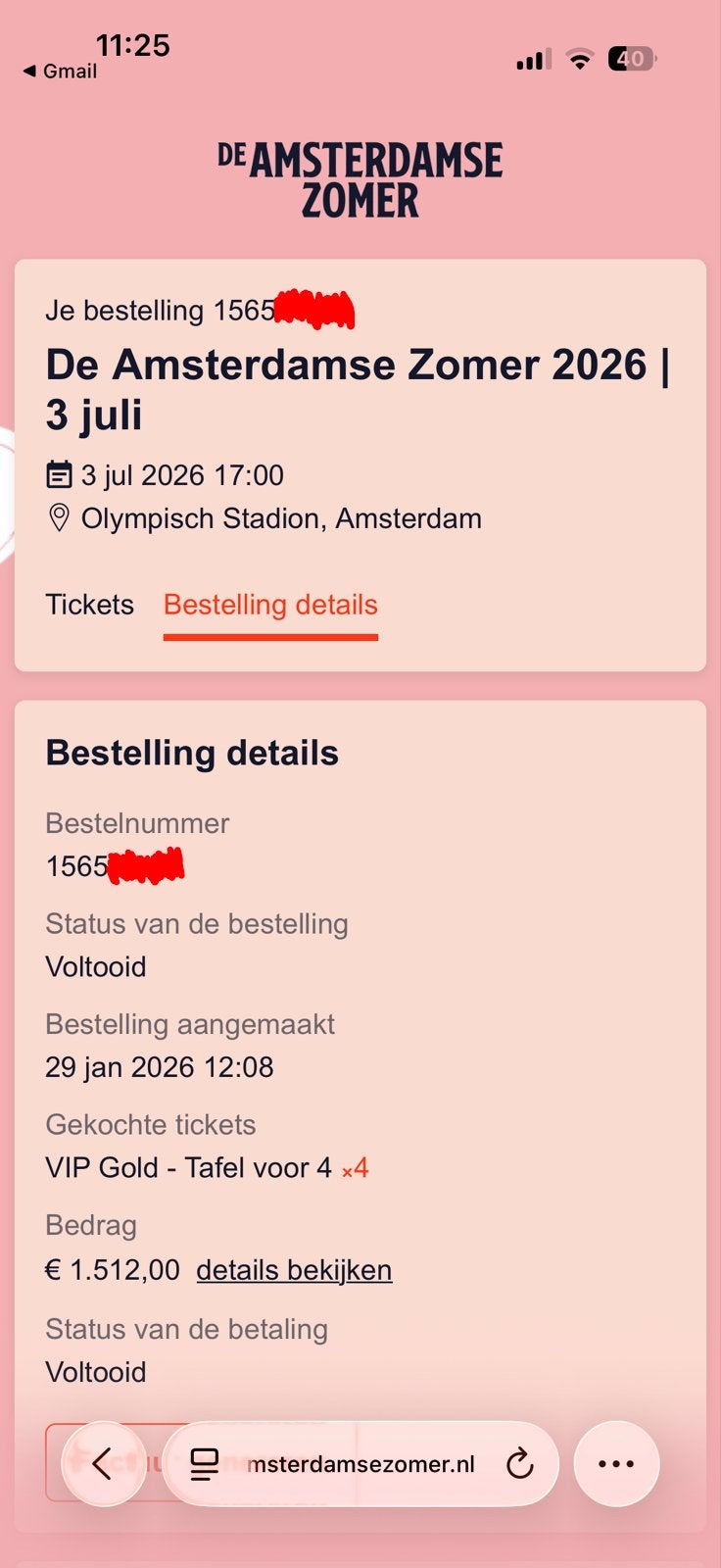 VIP Gold 3 juli amsterdamse zomer 4 personen, Tickets en Kaartjes, Twee personen, Juli