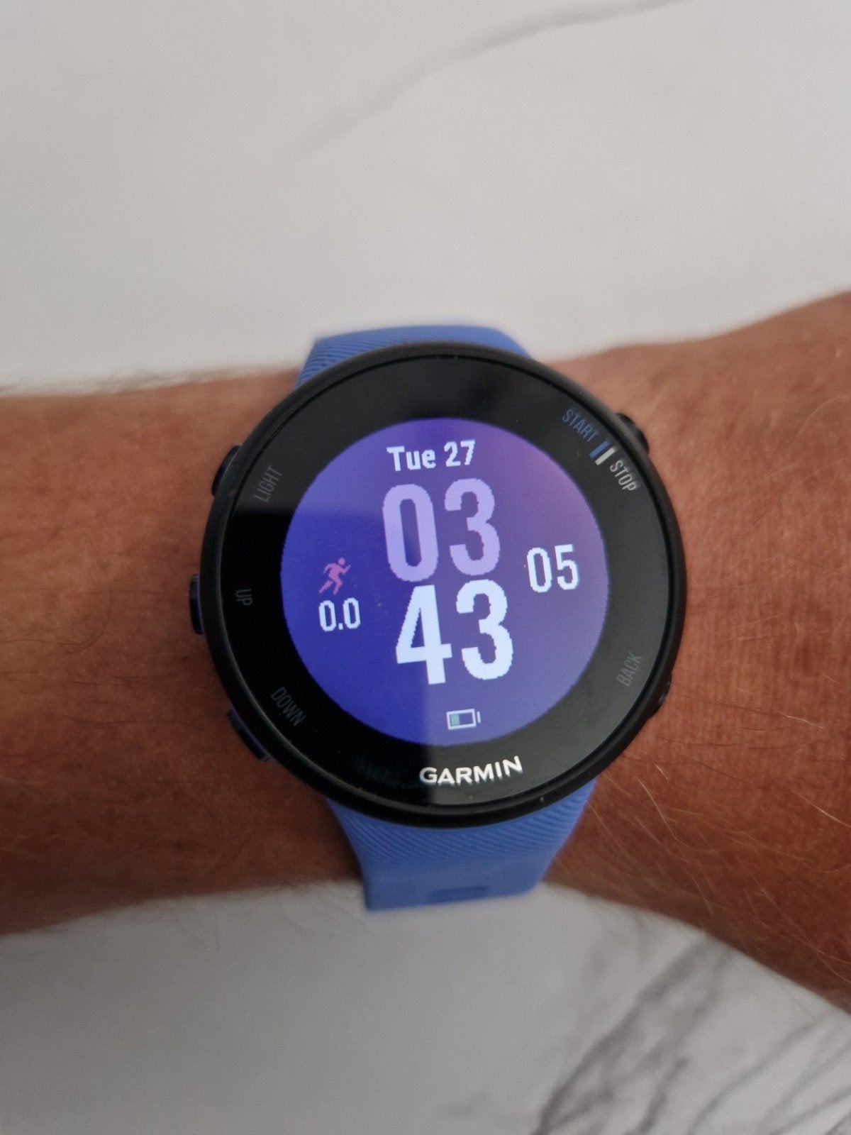 Garmin Forerunner 45S GPS Hardloophorloge Blauw, Gebruikt, Garmin, Waterdicht, Android