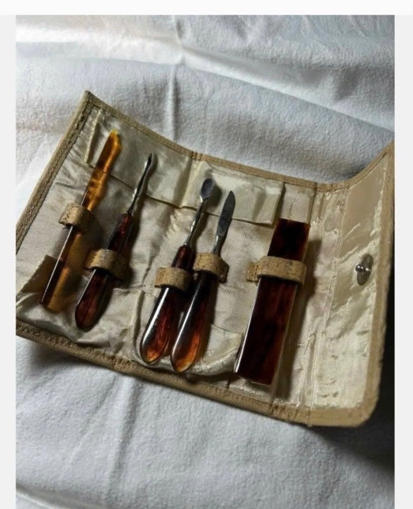 Antiek manicure-etui, uitgeklapt 19 x 12 cm, Ophalen of Verzenden