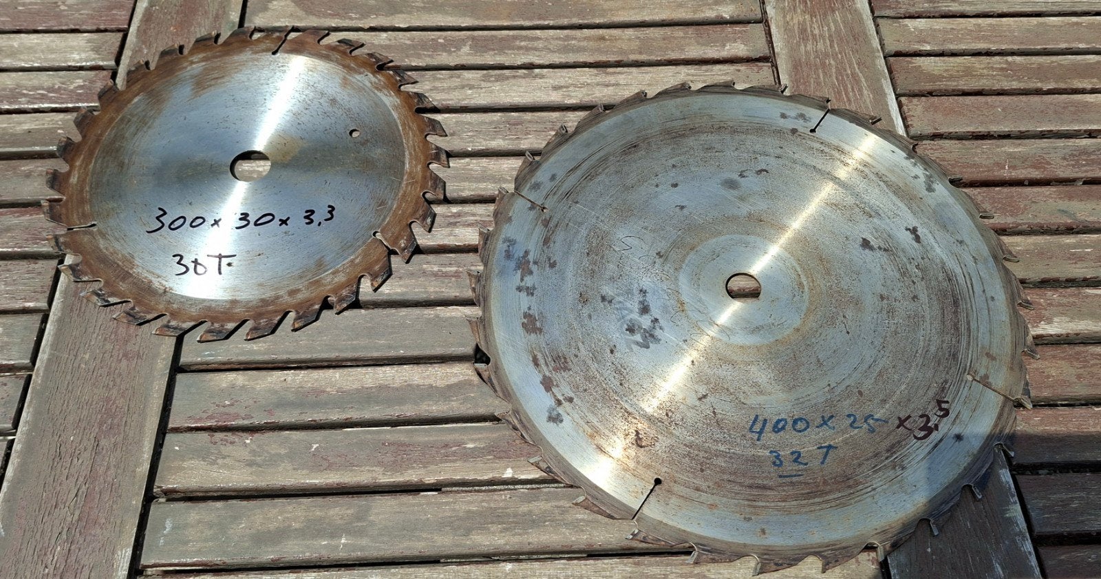 2 professionele hardmetalen cirkelzaagbladen 300mm en 400mm, Gebruikt, Cirkelzaag, 70 mm of meer, Ophalen of Verzenden