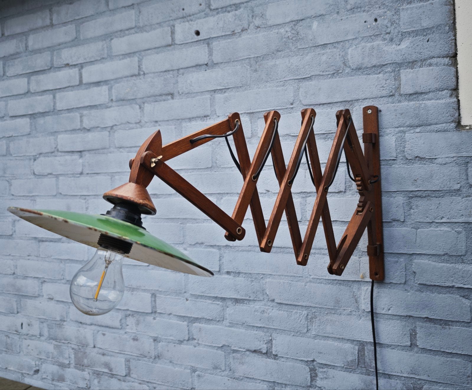 Vintage TJW. Zweers Schaarlamp met Groene Emaille Kap, Ophalen of Verzenden