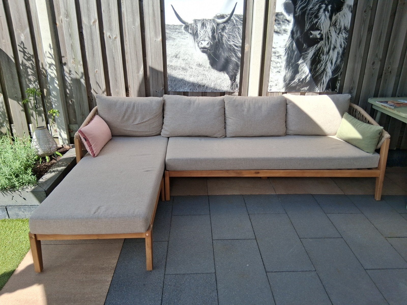 Loungebank Nous Garden met chaise longue, Ophalen, Gebruikt, Teakhout