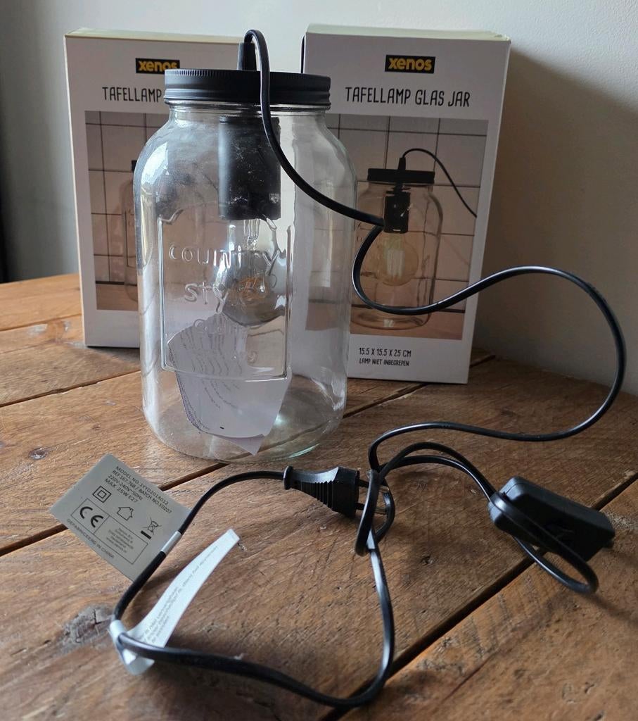2 x TAFELLAMP GLAS JAR XENOS voor binnen. Nieuw!, Verzenden, Nieuw, Minder dan 50 cm, Glas