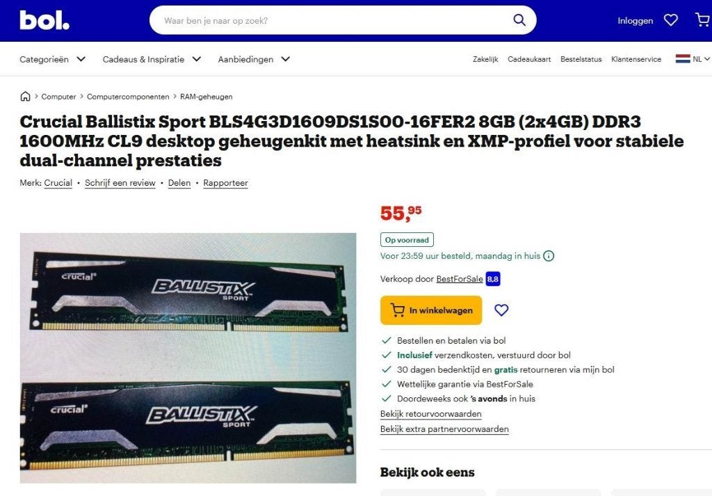 8gb GB Crucial Ballistic Sport Desktop Game geheugen, Ophalen, Zo goed als nieuw, DDR3, Desktop