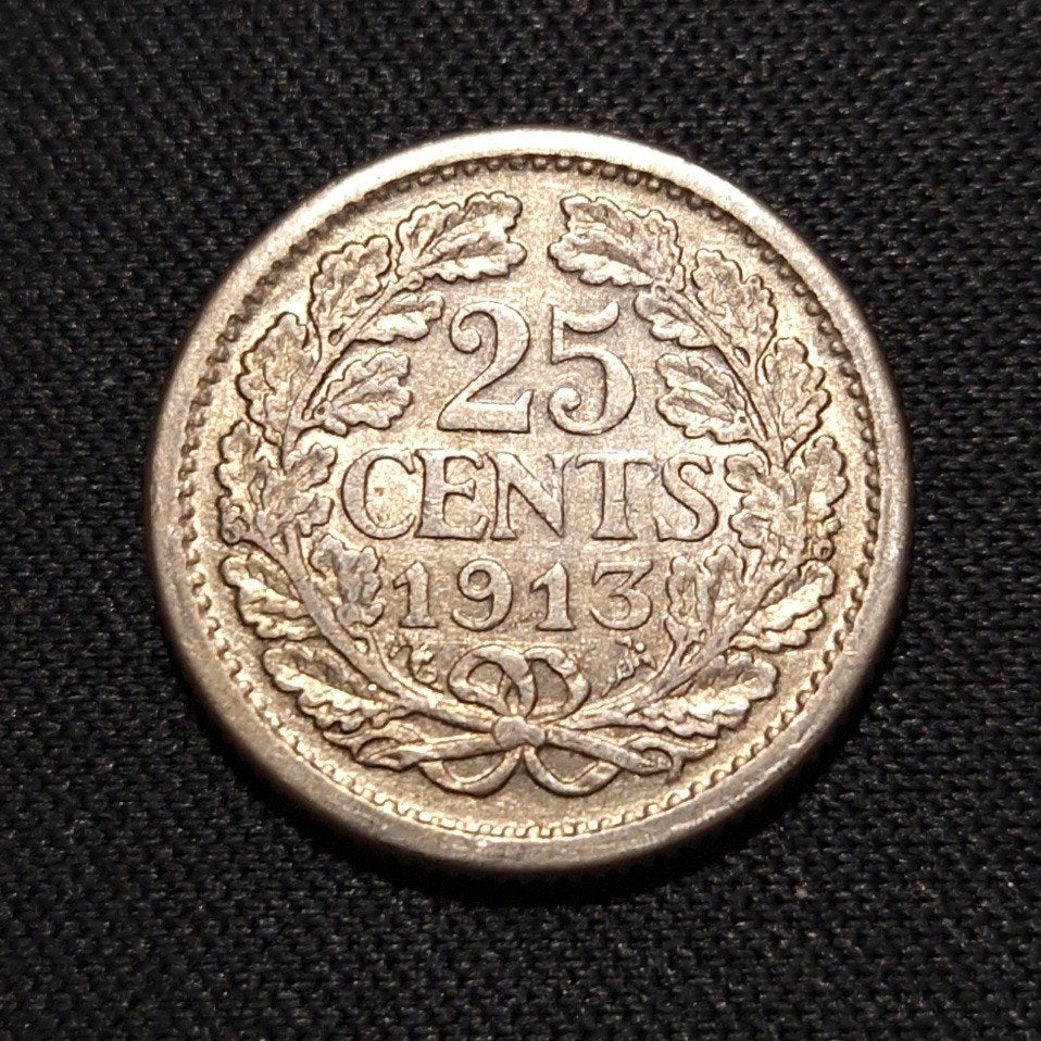 25 cent 1913, Postzegels en Munten, Munten | Nederland, Verzenden, Zilver, 25 cent, Koningin Wilhelmina