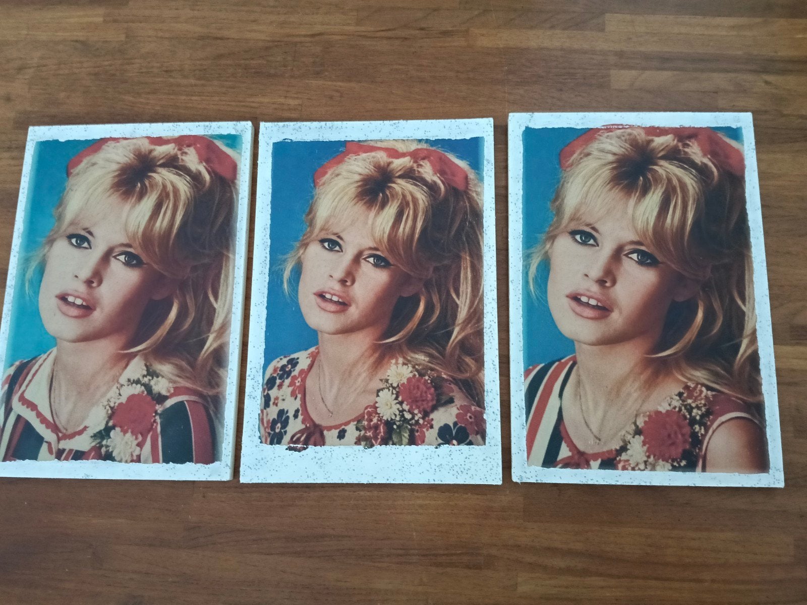 Brigitte Bardot foto's op hout - set van 3, Ophalen of Verzenden, Foto, Fotografie