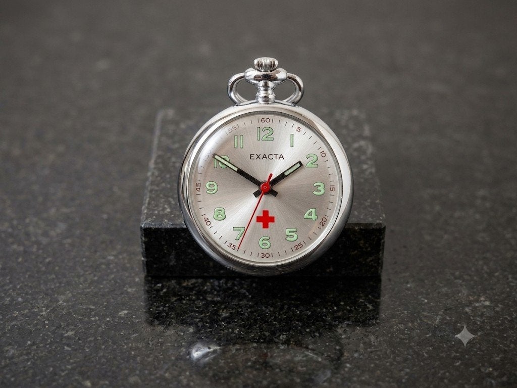 Vintage Exacta Verpleegstershorloge - Opwindbaar, Zakhorloge, Staal, 1960 of later, Met ketting