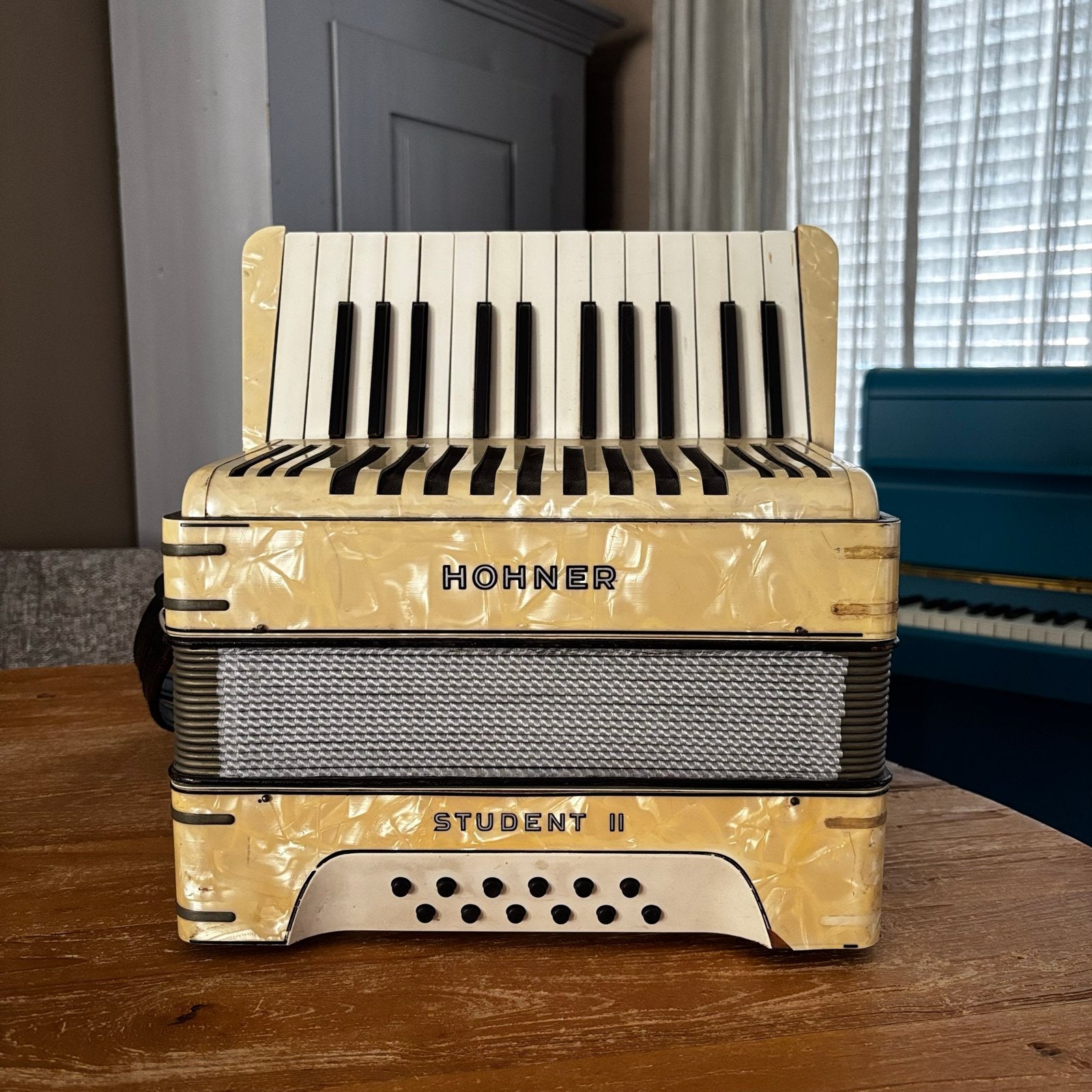 Hohner Student II Accordeon (Crème), Gebruikt, Met riemen, Overige formaten, Hohner