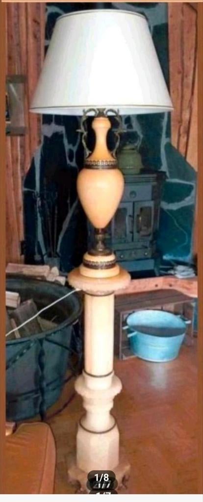 Antieke marmeren lamp op zuil, Ophalen of Verzenden